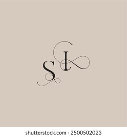 wedding serif monogram logo line and bold mix concept SI beautiful initial letter