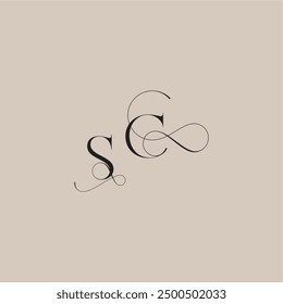 wedding serif monogram logo line and bold mix concept SC beautiful initial letter
