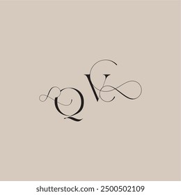 boda serif monograma línea de logotipo y audaz concepto de mezcla QV hermosa letra inicial