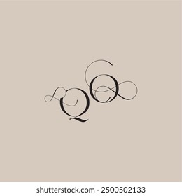 wedding serif monogram logo line and bold mix concept QO beautiful initial letter