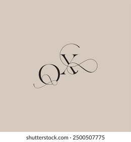 wedding serif monogram logo line and bold mix concept OX beautiful initial letter