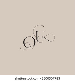 wedding serif monogram logo line and bold mix concept OU beautiful initial letter