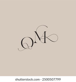 wedding serif monogram logo line and bold mix concept OM beautiful initial letter