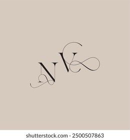 boda serif monograma línea de logotipo y concepto de mezcla en negrita NV hermosa letra inicial