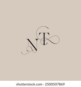 wedding serif monogram logo line and bold mix concept NT beautiful initial letter