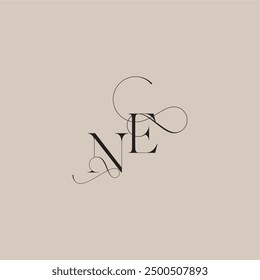 wedding serif monogram logo line and bold mix concept NE beautiful initial letter