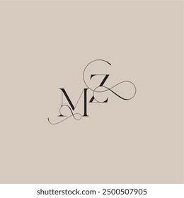 wedding serif monogram logo line and bold mix concept MZ beautiful initial letter