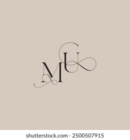 wedding serif monogram logo line and bold mix concept MU beautiful initial letter