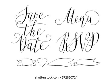 Wedding Set with calligraphy. Save the date. Menu. RSVP. 