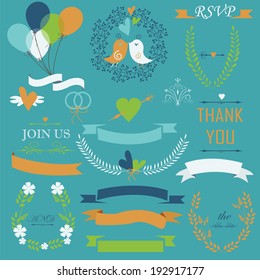 Wedding set in cartoon style