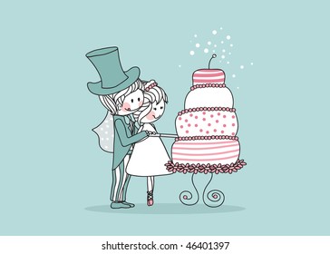 wedding set - couple cutting yummy wedding cake