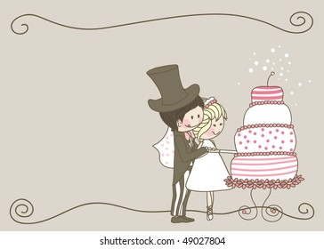 wedding set - couple cutting yummy wedding cake