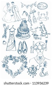 Wedding set of cute glamorous doodles for your design, vector