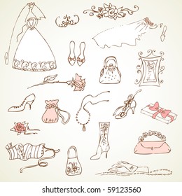 Wedding set of cute glamorous doodles