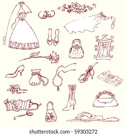 Juego de bodas de doodles glamorosos adorables