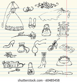 Wedding set of cute glamorous doodles