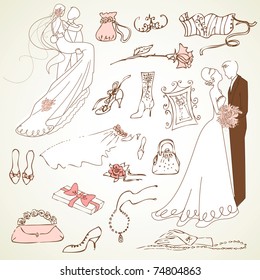 Wedding set of cute glamorous doodles