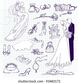 Wedding set of cute glamorous doodles