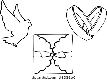 Juego de bodas para el diseño. Dibujo manual. Doodle vectorial. Icono