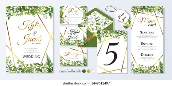 Wedding set. Design with pink rose flowers and green leaves. Vector cute rustic delicate layout 
