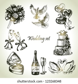 Wedding set. Hand drawn illustration