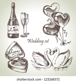 Wedding set. Hand drawn illustration