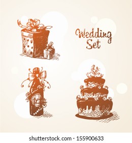 Wedding set. Hand drawn illustration