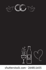 wedding set hand-drawing chalk board doves love heart vector outline sketch