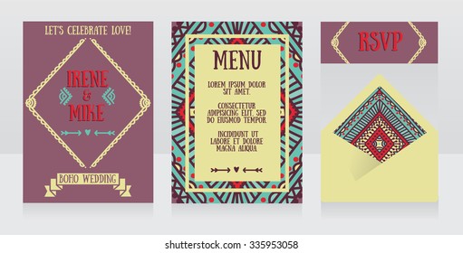 wedding set in hippie style, vector illustration