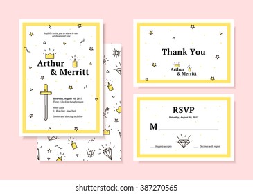 Wedding set for holiday cards. Hipster style, invitation, thank you, rsvp. Modern invitation for a holiday.