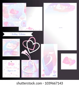 Wedding set. Invitation, cards, letterhead A4, blank. Pendant tracery label in the shape of heart. Wedding design templates. 