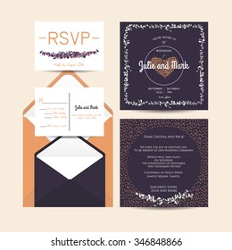 wedding set with invitation and rsvp cards and envelope