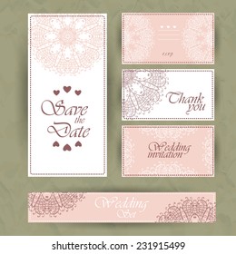 Wedding set. Wedding invitation, thank you card, save the date cards. RSVP card