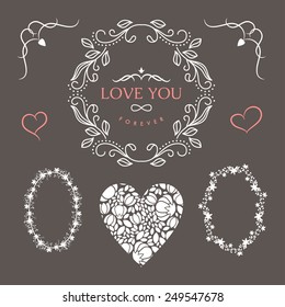 Wedding set of label, badges, stamp and design elements