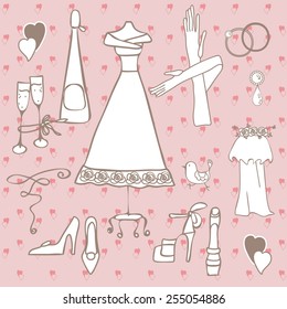 Wedding set of nine items on the background
