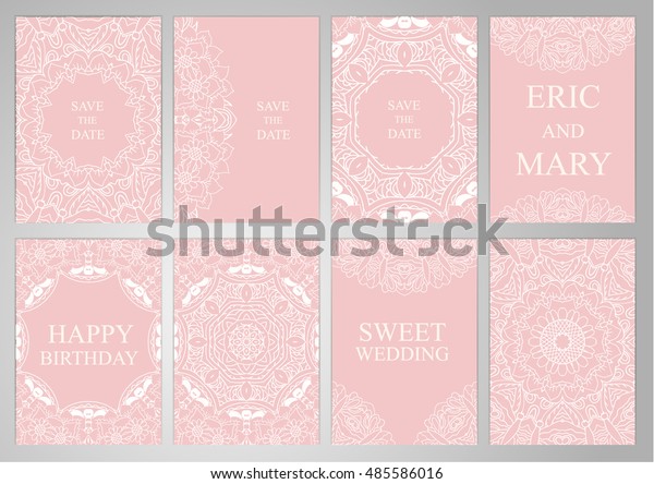 Wedding Set\
postcards, backgrounds, invitations in oriental style. Delicate\
pink East ornament. Cover, Magazine, Oriental elements. Holidays,\
weddings, birthdays. Design\
background