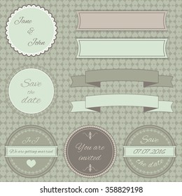 Wedding set with ribbons, stickers and background