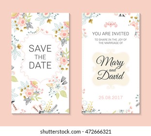 Wedding set. Romantic vector cards template. Vintage illustration.