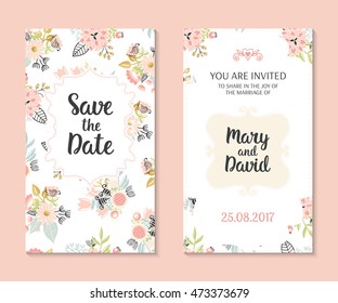 Wedding set. Romantic vector cards template. Vintage illustration.