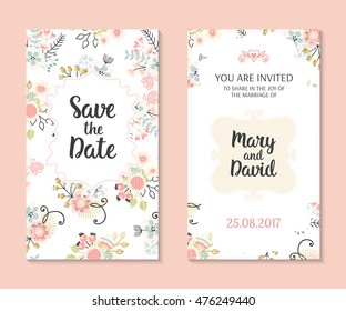 Wedding set. Romantic vector cards template. Vintage illustration.