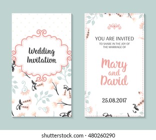 Wedding set. Romantic vector cards template. Vintage illustration.