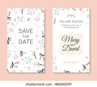 Wedding set. Romantic vector cards template. Vintage illustration.