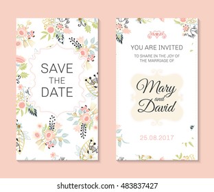 Wedding set. Romantic vector cards template. Vintage illustration.