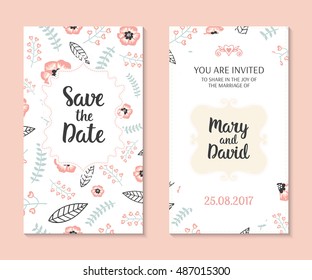 Wedding set. Romantic vector cards template. Vintage illustration.