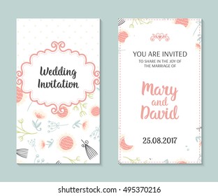 Wedding set. Romantic vector cards template. Vintage illustration.