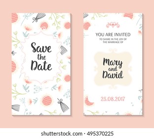 Wedding set. Romantic vector cards template. Vintage illustration.