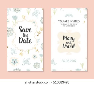 Wedding set. Romantic vector cards template. Vintage illustration.