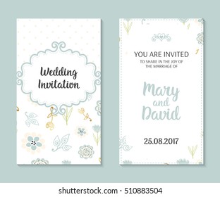 Wedding set. Romantic vector cards template. Vintage illustration.