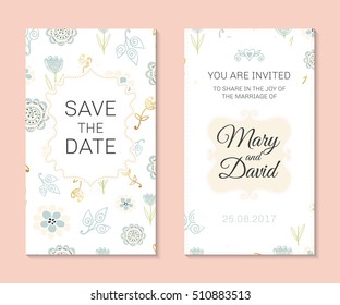 Wedding set. Romantic vector cards template. Vintage illustration.