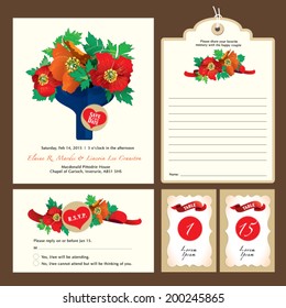 Wedding set: Save the date cards, RSVP card, Table tag, Message tag to couple